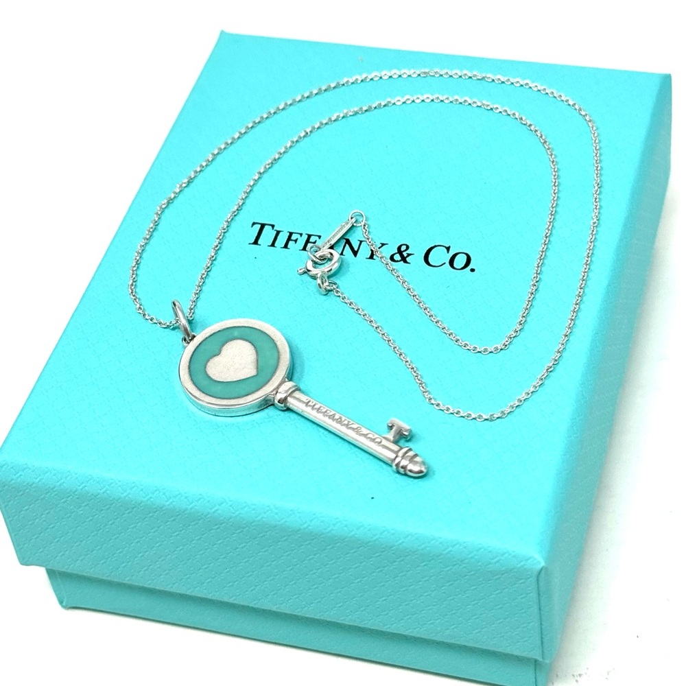 Authentic Tiffany & co. Enamel Blue Heart Key Pendant Necklace. - Picture 10 of 11